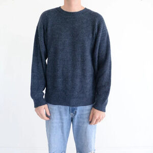 Vintage David Taylor Navy Fine Knit 3D Eclectic Grandpa V Neck Sweater Medium